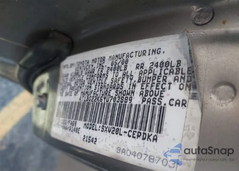 2000 Toyota Camry Ce из США, поврежденный, VIN 4T1BG22K6YU703889